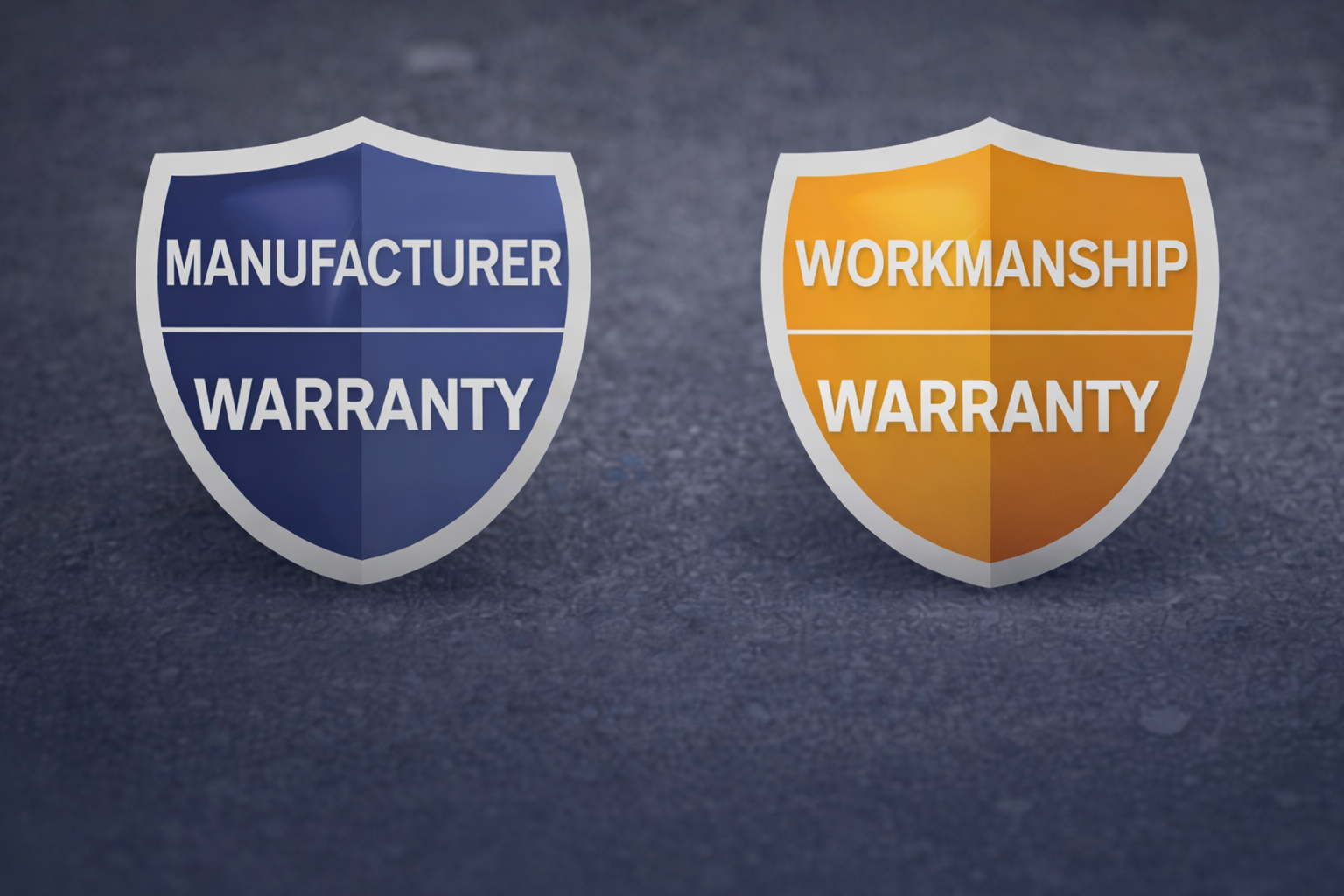 Two shield icons representing manufacturer warranty and workmanship warranty for roofing