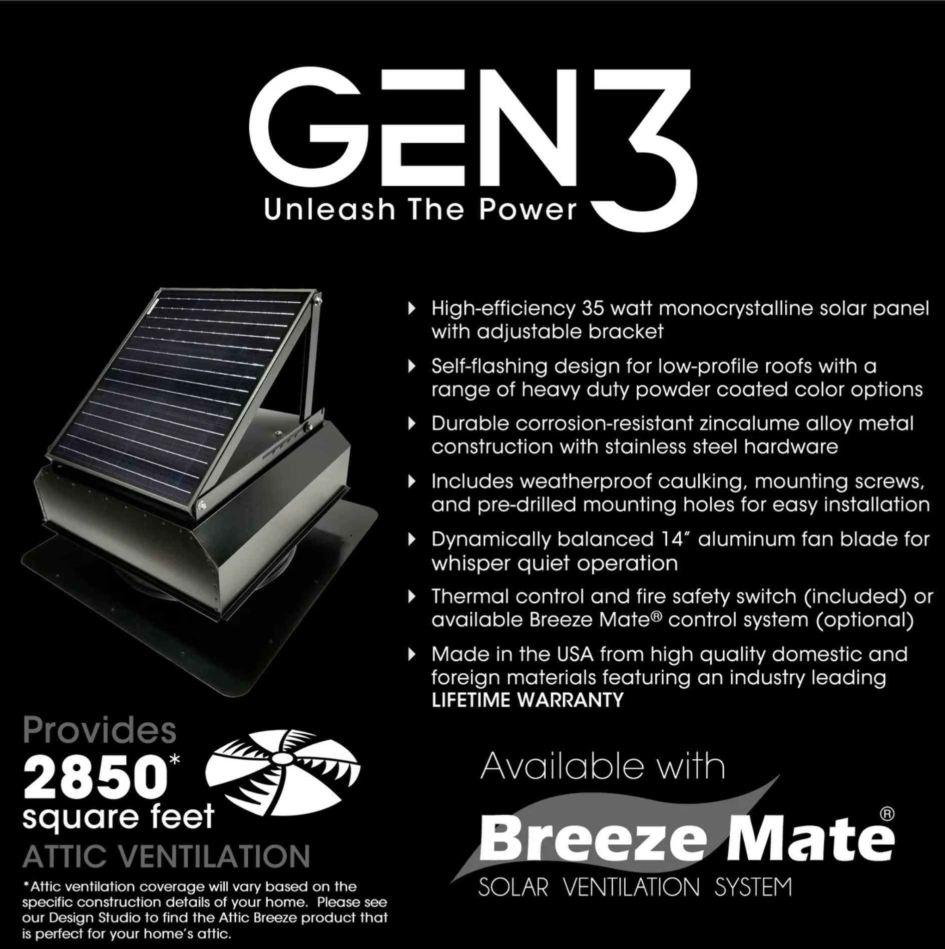 Information for GEN3 Solar Attic Breeze