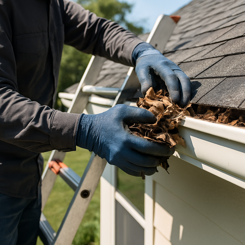 Professional gutter cleaning service removing debris to restore proper water flow and protect the home